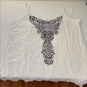 White Spaghetti Strap cover up with Black Embroidered Yoke
